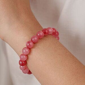 Pink Agate Bracelet ✦ 10mm Translucent Gemstone Beads ✦ Stretchable Design NWT